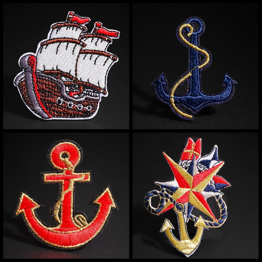 Piratenschip Badges Zeilen Serie Patches Voor Kleding Ijzer Op Anker Geborduurde Applique Badges Diy Kleding Accessoire