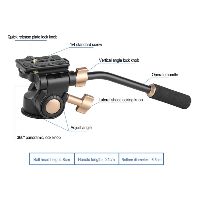 Profissão Q08S 3-Way Fluid Cabeça Balancim Vídeo Tripé de Alumínio Bola de Cabeça para DSLR Camera Tripod