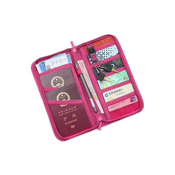 Reizen Paspoort Covers Tas Portemonnee Reizen USB Data Opladen Kabel Opslag Documenten Bankkaart Pack Organizer Telefoon Sleutel tas: Rose Red