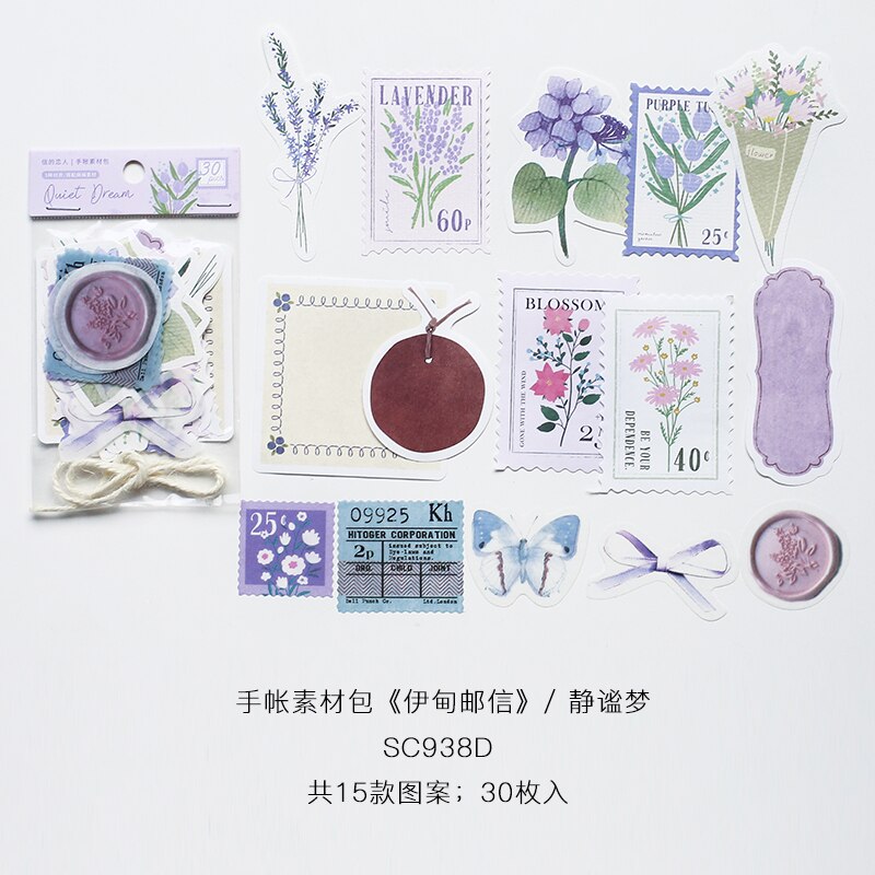 30 old-fashioned cards for notebook decoration retro student stationery plant paper diary label scrapbook material: B