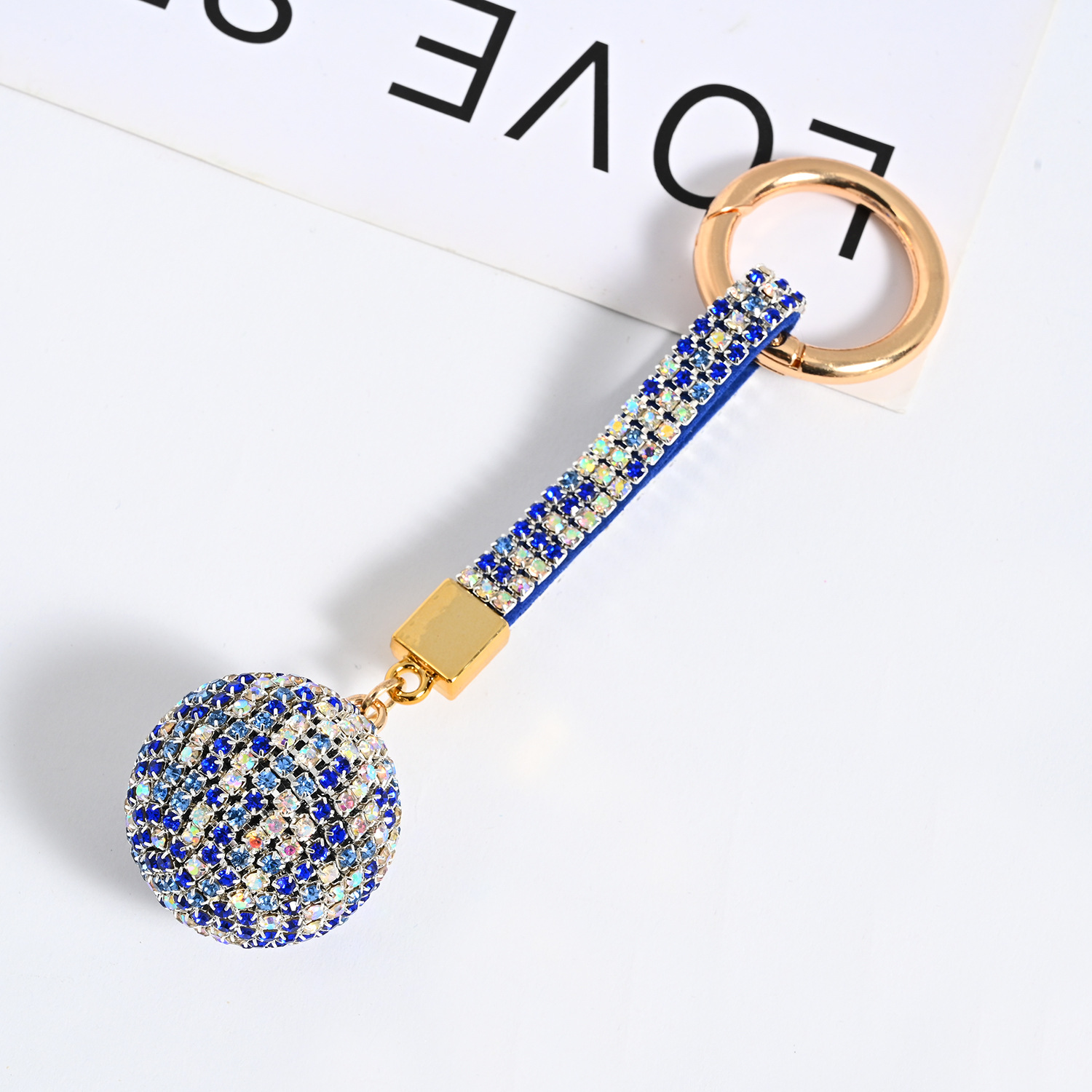 Diamante vedhæng kugle rhinsten krystal nøglering håndtaske bilnøglering anti-tab nøglering læderrem vedhæng nøglering: Rød