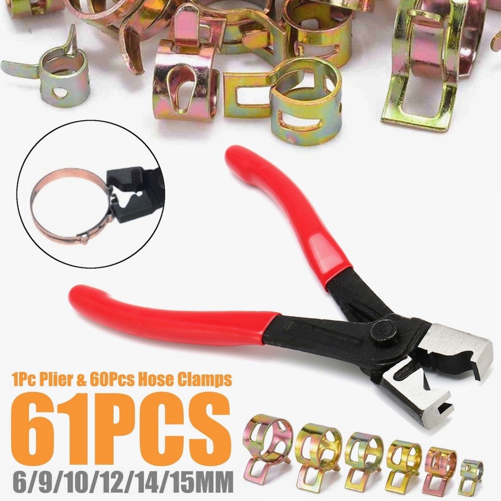 60PCS Hose Clamps /1PC Clamp Pliers Dust Jacket Binding Axle Collars Collets Kit