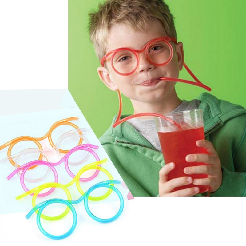 1pcs Funny Soft Plastic Glasses Straw Unique Flexible Drinking Tube Kids Party Bar Accessories Beer Colorful Homebrew