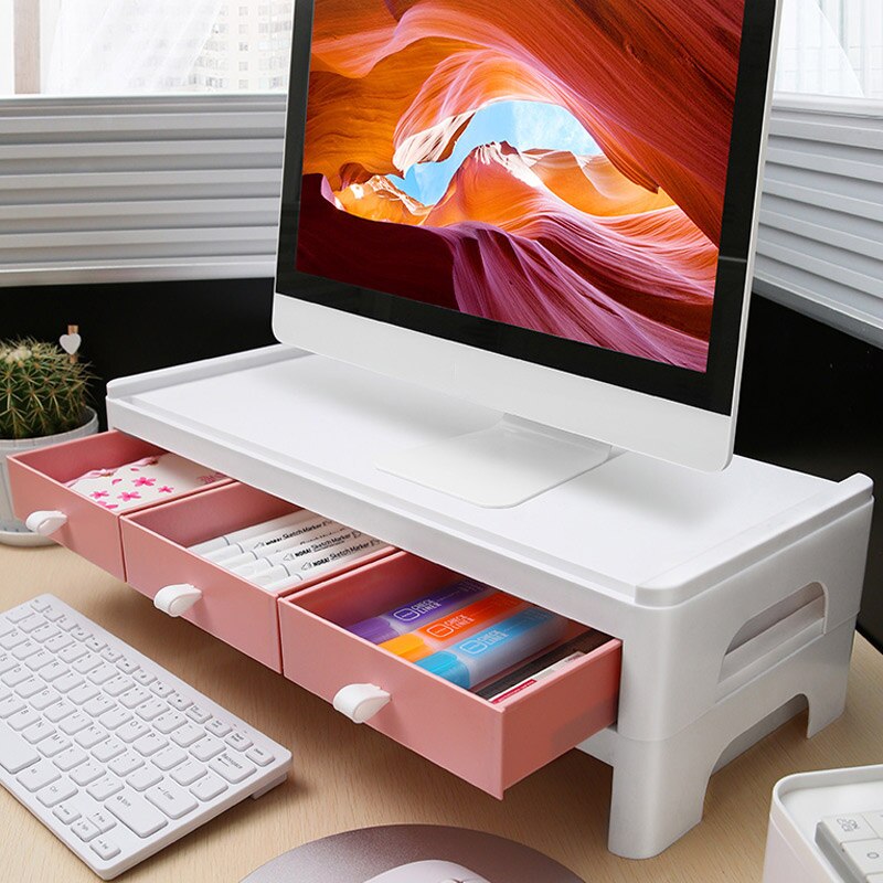 Multifunction Monitor Stand Table Desktop Computer Screen Riser Lockers Desk Organizer Stationery Books Storage Office Supplies