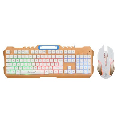 Metal Mechanical Feel Wired Gaming Mouse Keyboard Sets Phone Holder Keyboard Game RGB Backlight Support PC Laptop MAC Key board: Gold keyboard mouse