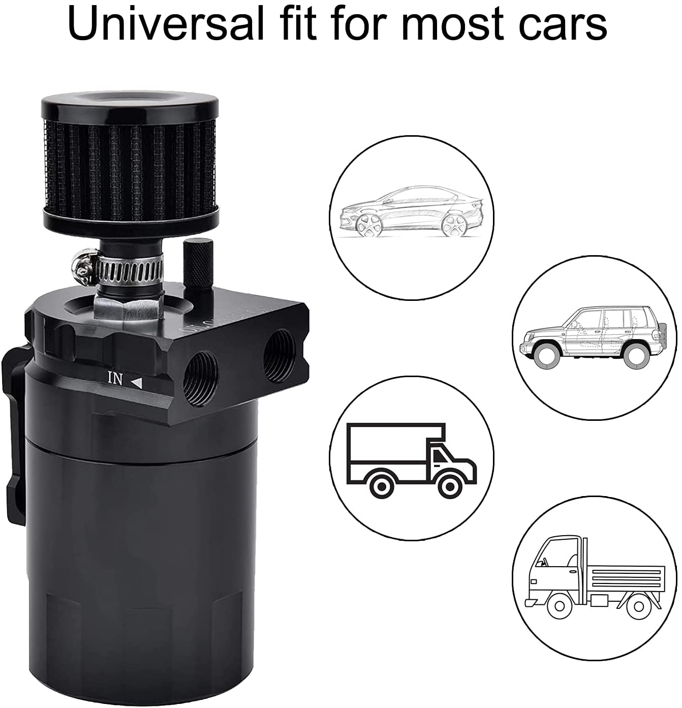 Car Baffled Oil Catch Can Reservoir Tank with Air Filter Breather Baffled Aluminum Fittings Oil Dipstick Hole Breathable Kettle