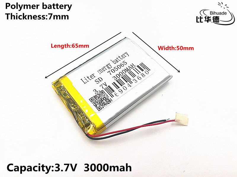 1 stks/partij Goede Qulity 3.7 V, 3000 mAH, 705070 lithium Polymeer ion/Li-Ion batterij voor SPEELGOED, POWER BANK, GPS, mp3, mp4