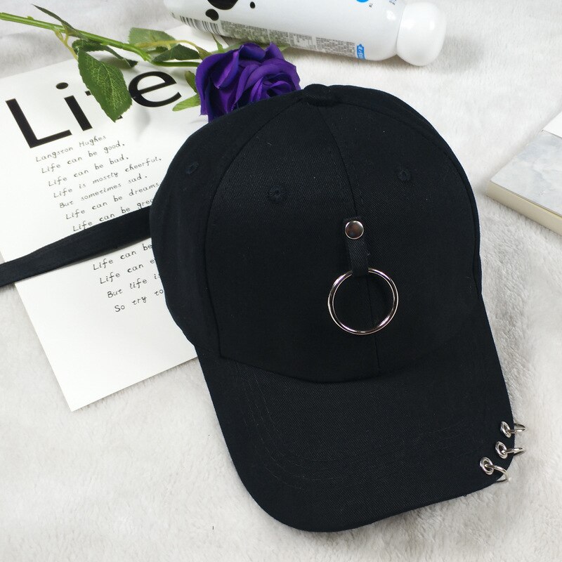 Papa hoed piercing ring baseball pet punk hiphop petten katoen volwassen casual effen verstelbare unisex petten snapback: Zwart