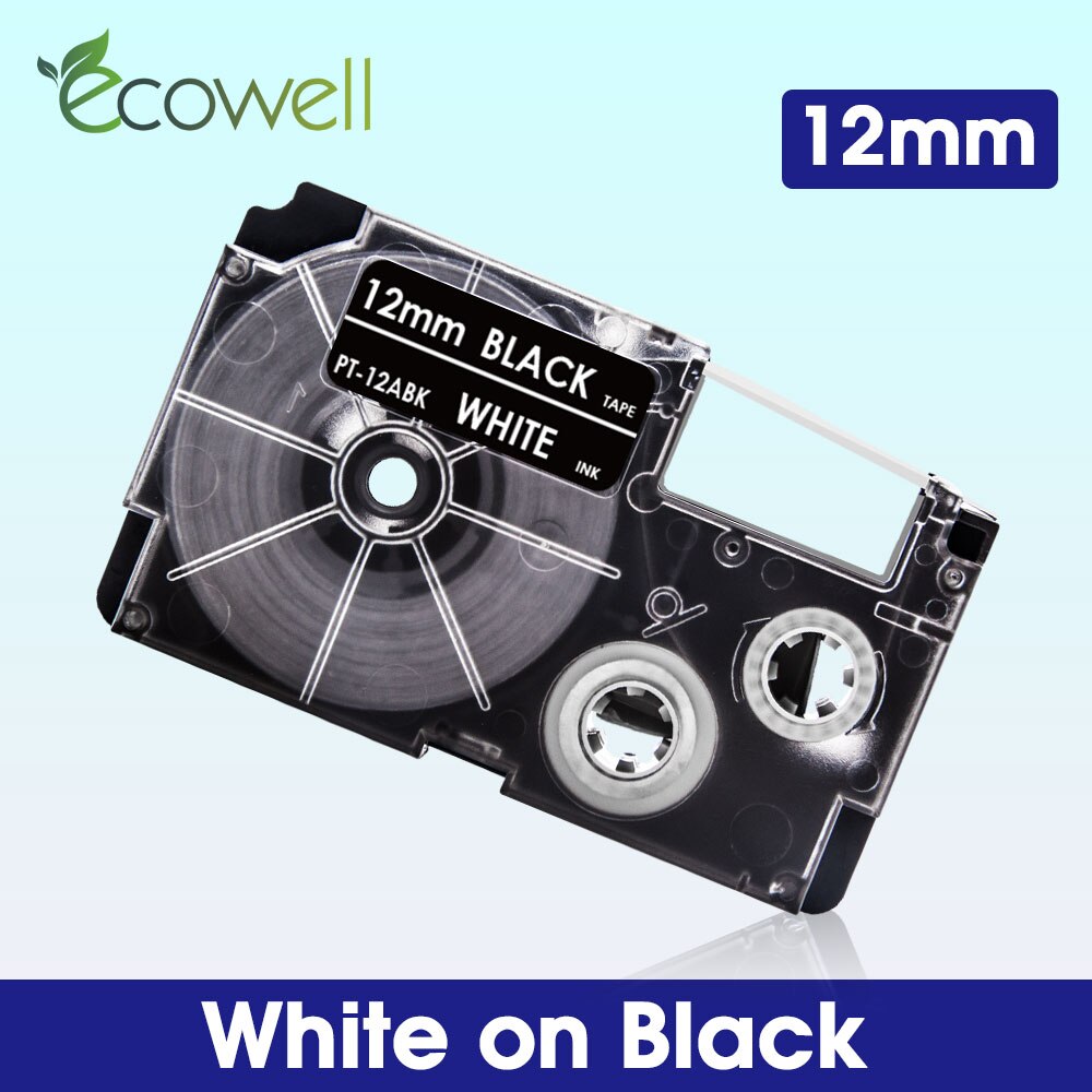 Ecowell XR-12WE XR-12RD XR-12BU XR-12YW XR-12GN Multicolor Casio label tape compatible for KL-60 KL-60SR KL-750 EZ Label Maker: White on Black