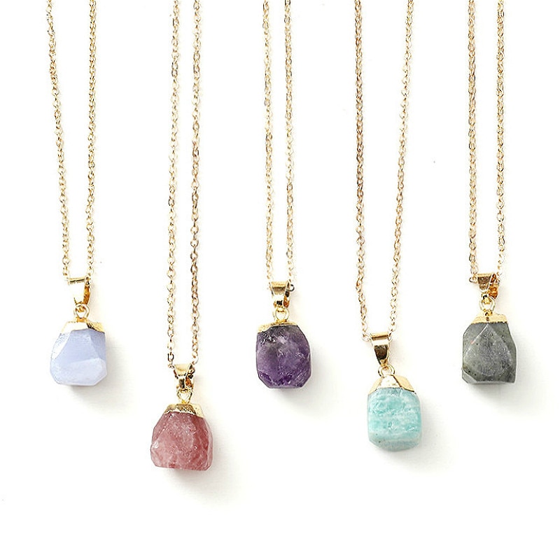 2020 di modo di Opal Pietra del Cubo Irregolare Collane di Cristallo Naturale Rosa di Cristallo Del Pendente Del Choker Della Collana Dei Monili Della Boemia per Le Donne