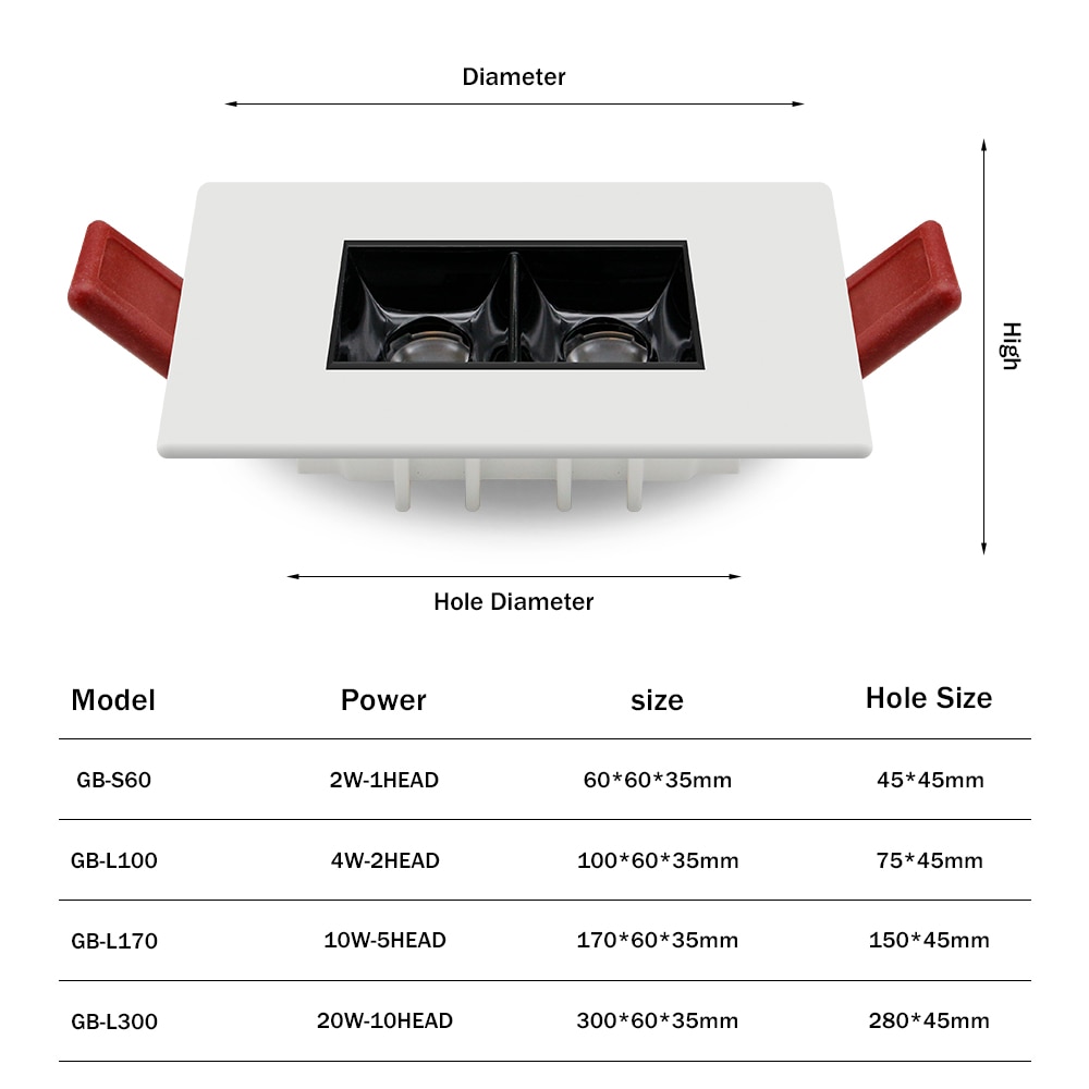 [DBF]Single Row Long Square LED Ceiling Spot Light Non Dimmable 2W 4W 10W 20W LED Recessed Downlight for Living room Aisle Light
