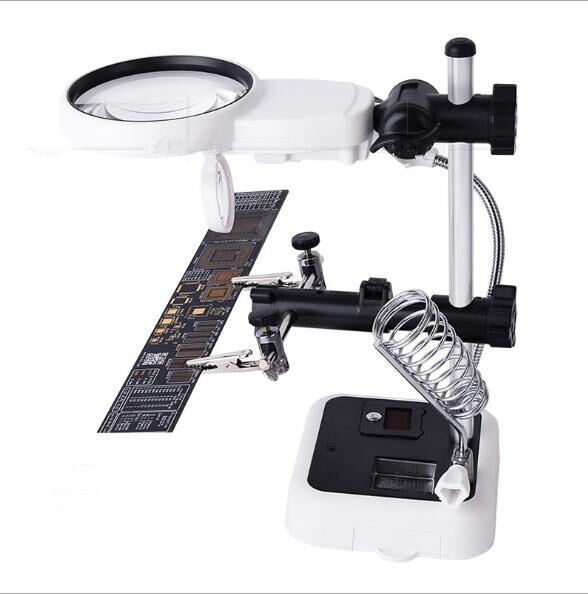 Multi-functional 3X/4.5X Welding LED Magnifier Alligator Clip Holder Clamp Helping Hand Soldering Repair Mgnifying Tool