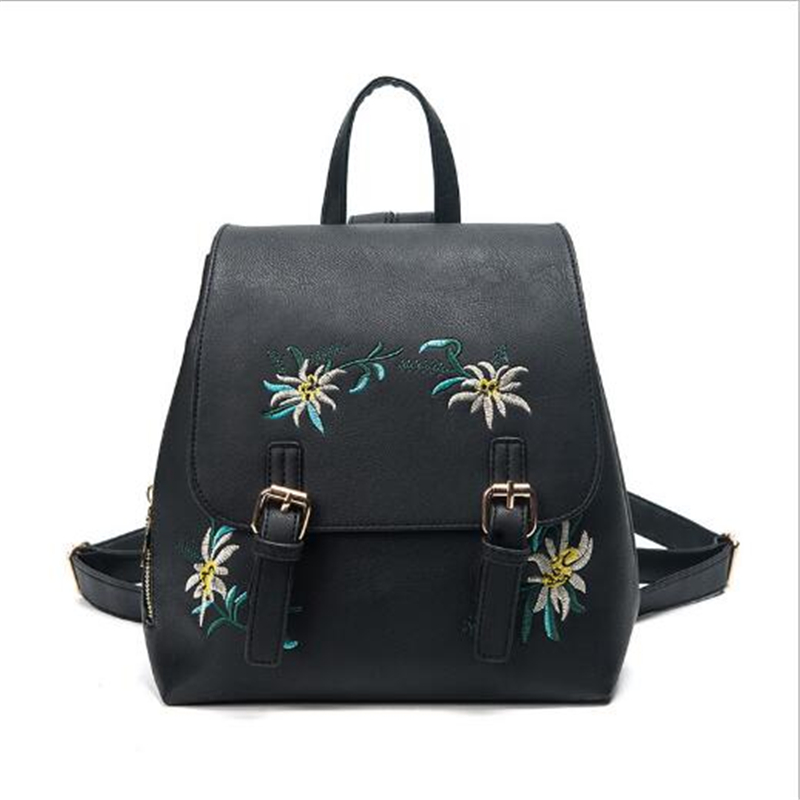 Dida Beer Vrouwen Lederen Rugzakken Vrouwelijke Schooltassen Voor Meisjes Rugzak Kleine Bloemen Borduren Bloemen Rugzak Mochila