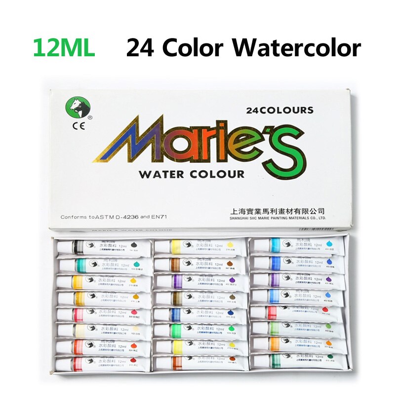 Marley Watercolor Gouache Pigment Set for Beginners Non-Toxic Washable 12/18/24/36 Colors Tubular Child Student Paint 12ml: 24 Color Watercolor