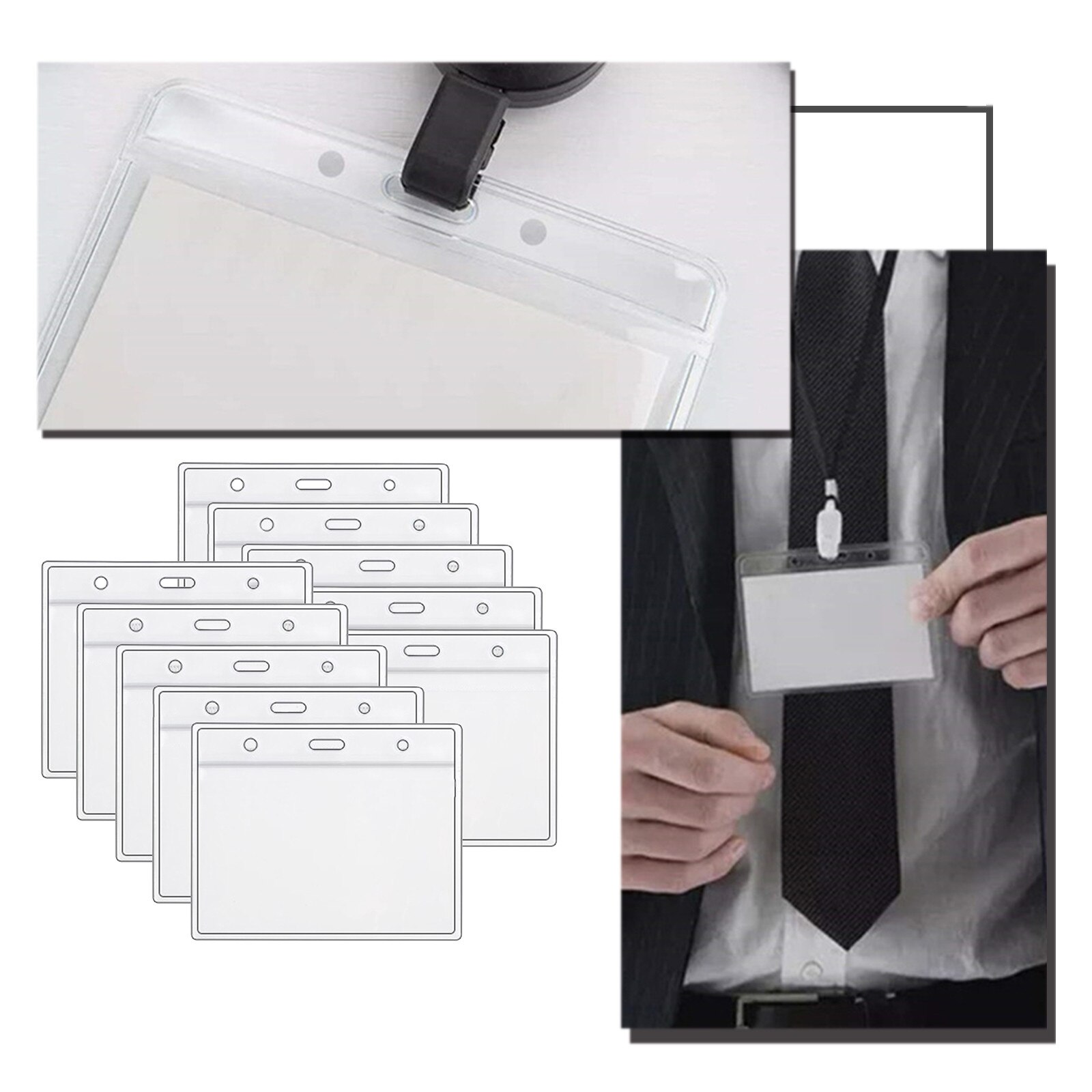 Soporte de plástico transparente para tarjetas de identificación, funda protectora de doble cara para tarjetas de Estudiante