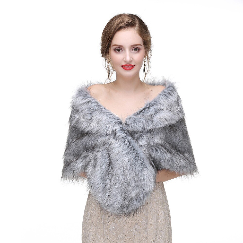 Janevini kvinder brun imiteret pels wrap bryllup vinter boleros grå formelle brude wraps sjal pels cape jakker bolero mariage