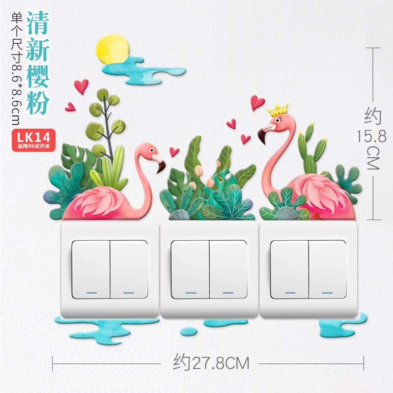 Switch decorative wall paste 3d stereo must fire paste home living room socket fluorescent cartoon switch protection: LK14