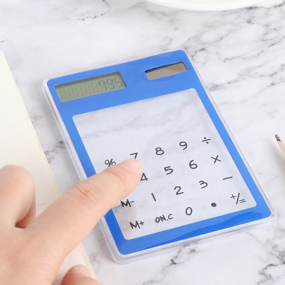 LCD 8 Digit Transparent Solar Calculator Ultra-thin Touch Screen Solar Computer Solar Mini Calculator Office Supplies