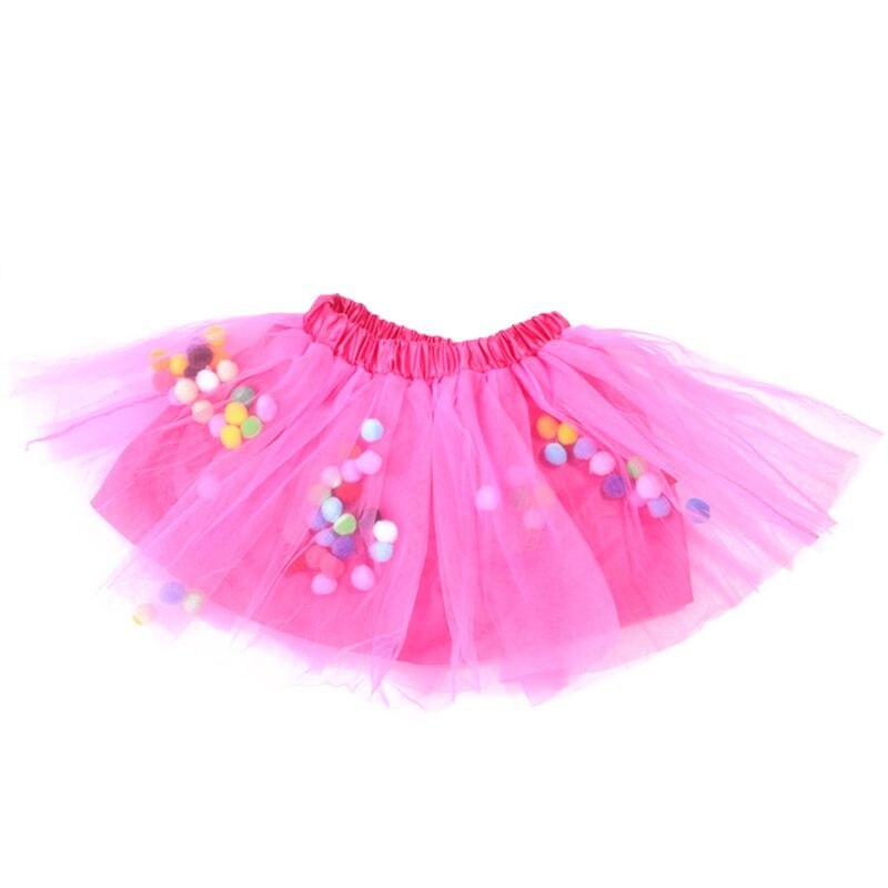 Kids Meisjes Ballet Gelaagde Fluffy Tulle Tutu Rok Met Regenboog Pom Pom Bladerdeeg Bal Meisje Tutu Rok Kids Kleding Prinses kleding: Rose Red