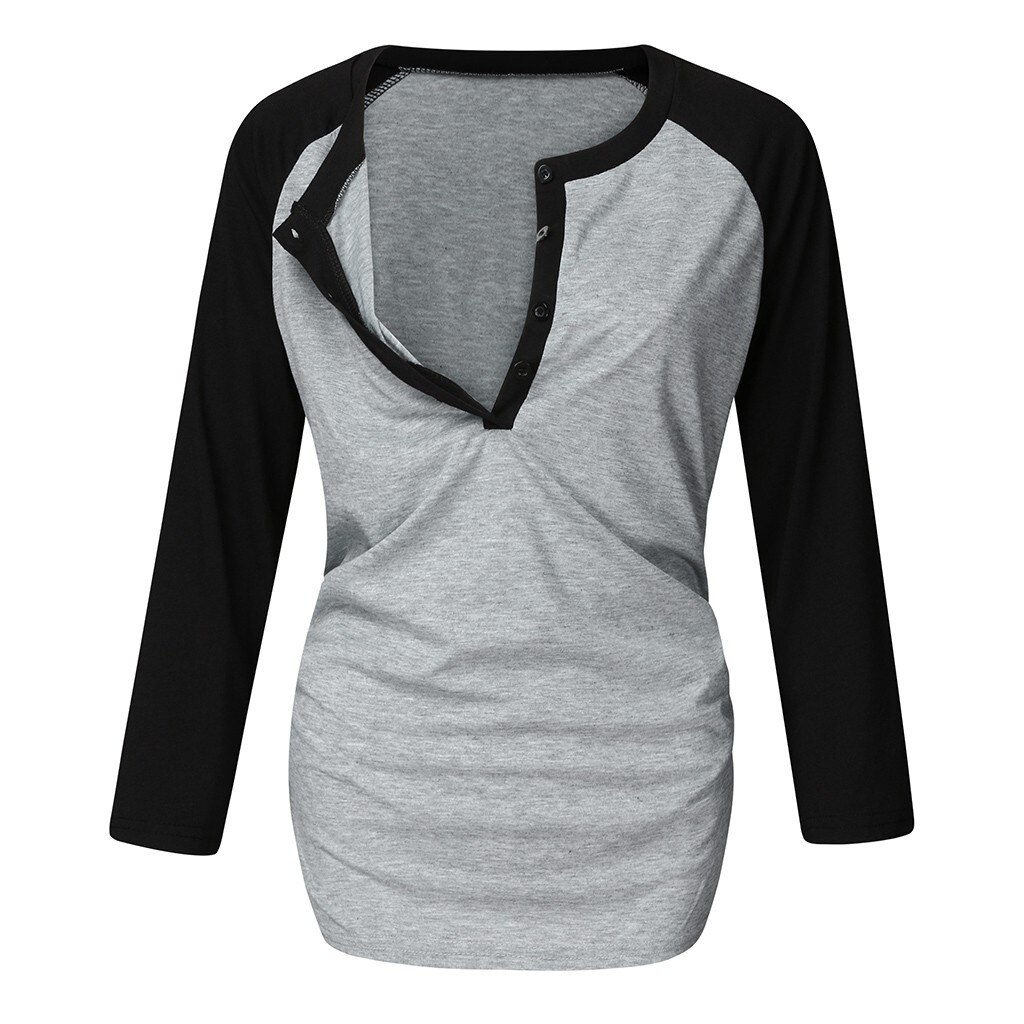 maternity dresses winter nursing top Women Maternity 3/4 Sleeve Solid Color Nursing Tops T-shirt For Breastfeeding