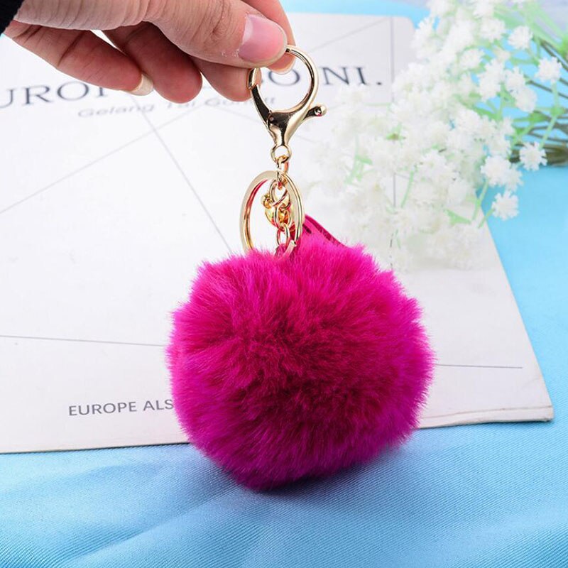 Nøglering pels ball pom pom nøglering pompon kunstig kanin pels fluffy nøgleringe bil taske nøglering nips til kvinder dame: Dyb blå