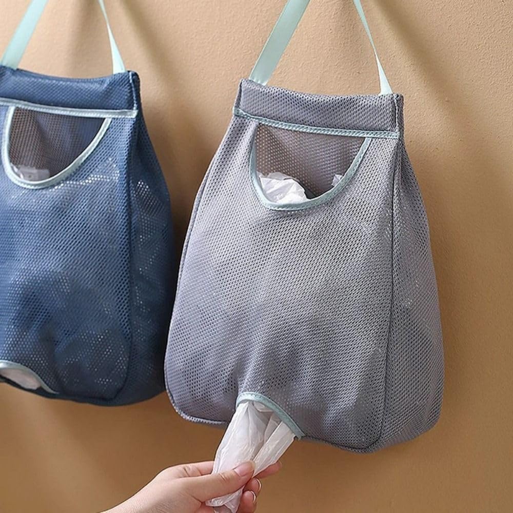 Soporte de bolsa de plástico, dispensador de bolsas de basura, bolsas de plástico para comestibles, soporte grande para bolsas de comestibles, almacenamiento colgante de malla transpirable