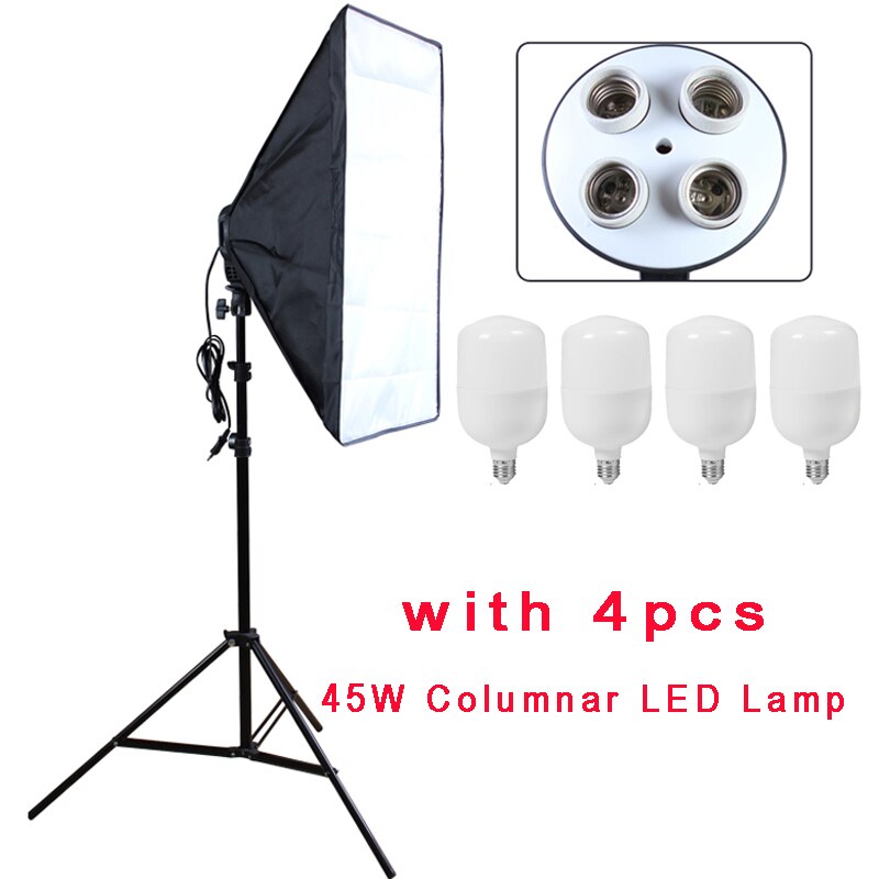 Photo studio 50*70cm Softbox 100-240V Lighting Box E27 4-Lamp-Holder Soft Box with 2m Light Stand photography Kit: Suit 4