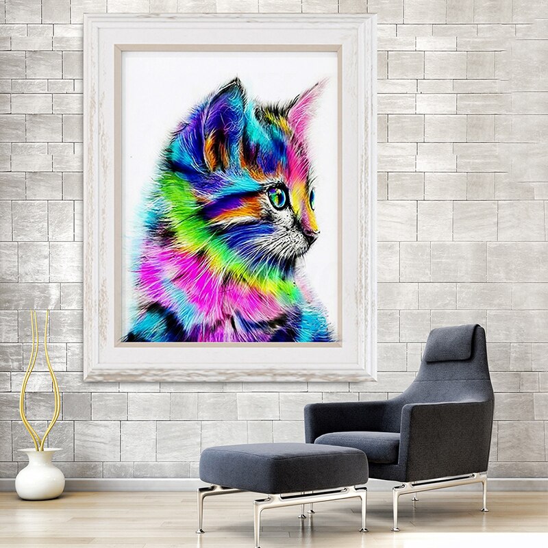 PPYY -Frameless Abstract Cat Animal Painting By Numbers Acrylic Paint On Canvas
