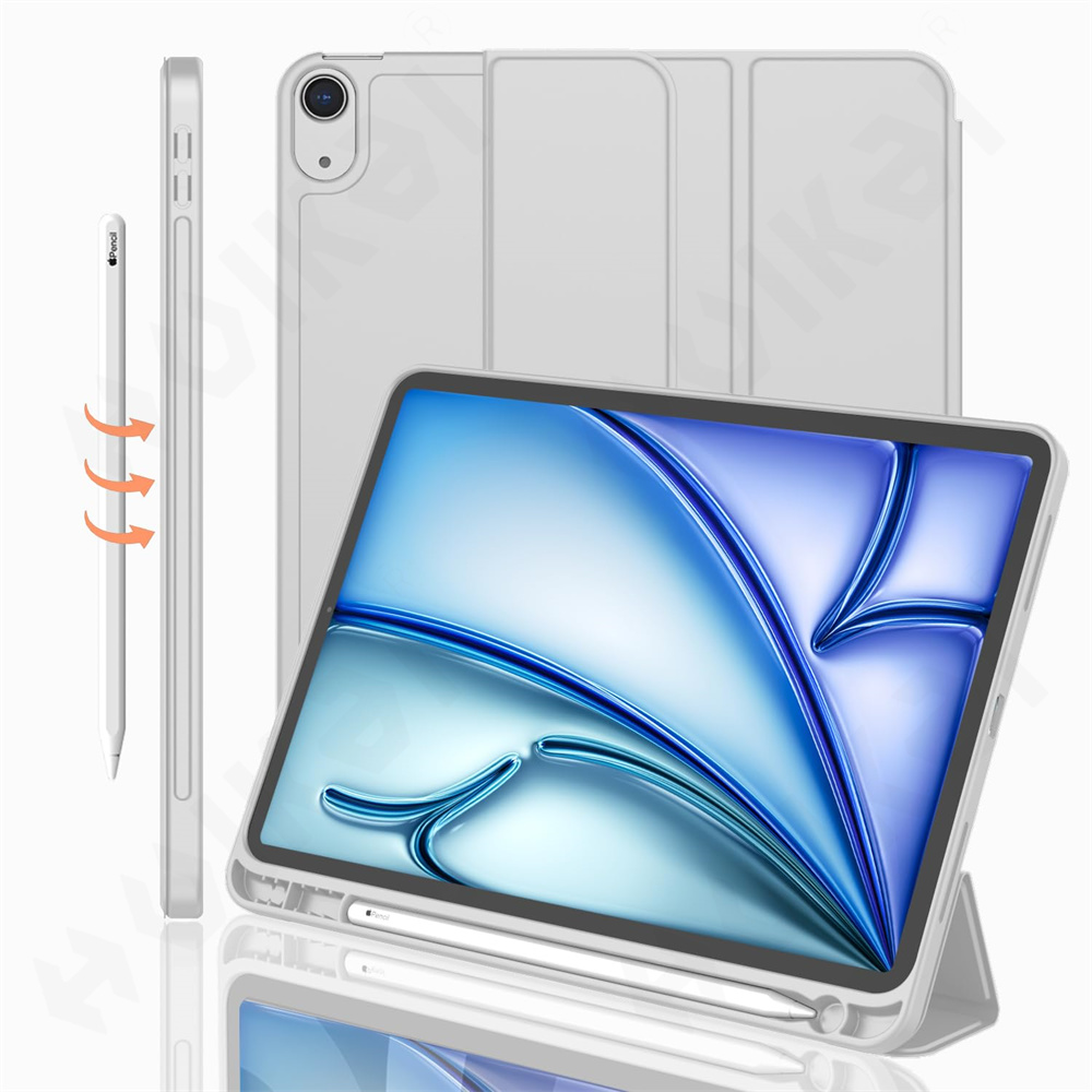 Rotating Case for iPad 11 Air 13 / Air M3 M5 with Pen Holder 360 Degree Protective Stand Cover Auto Wake Sleep: 12.4 / Lawngreen