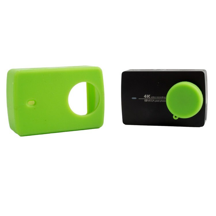 Protective Case Soft Rubber Silicone silica ge + Lens Cap Protector Housing Frame For Xiaomi XYi YI 4K II Accessories: Green Color