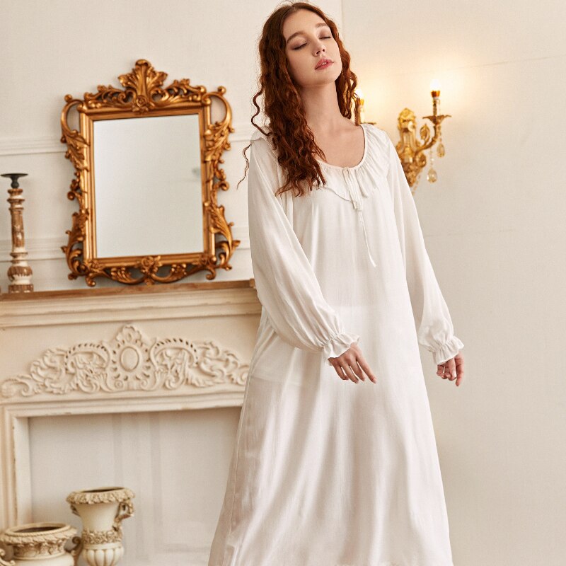 Victorian Cotton Nightgowns Women White Long Night Dress Autumn Loose Large Size Long Robe Peignoir Nightwear Princess Sleepwear