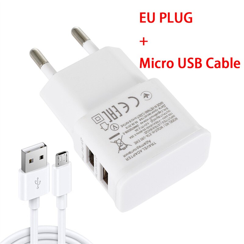Voor Samsung Galaxy S3 S4 S6 S7 Rand Note 4 5 J2 J3 J5 J7 Charger Travel Adapter Eu ons 1M Dual Usb-kabel Opladen Voor Xiaomi: White / EU Charger Cable