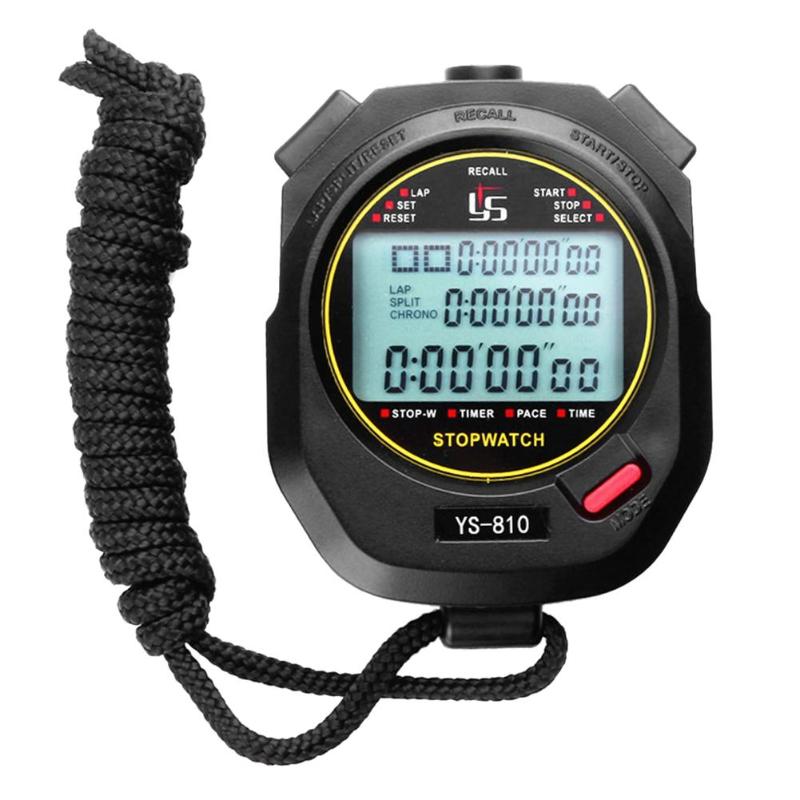Handheld Digital Stopwatch Chronograph Sports Training Timer Stop Watch: Balck 10 Tracks