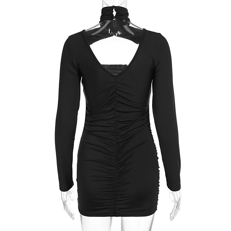 Herbst Schwarz Kleider Frauen Neue Lange Ärmel Rollkragen Kleid sexy Aushöhlen rückenfrei Bodycon Mantel Elegante Dame Kleid