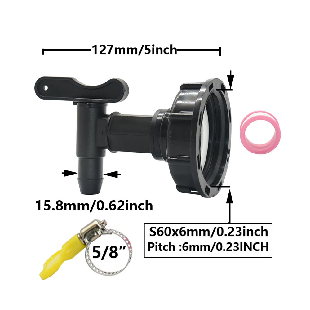 IBC Tank Tap Adapter S60 x 15mm 5/8 "Slangpilaar Sluit Kraan Legering Tank 1000 Liter IBC Tank Klep fitting: Roze