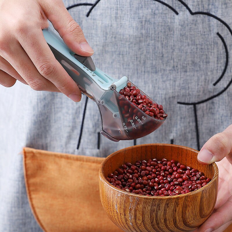 Adjustable Measuring Spoons With Scale Plastic Measuring Scoops Cups For Baking Accessories Kitchen Measuring Tools Gadgets