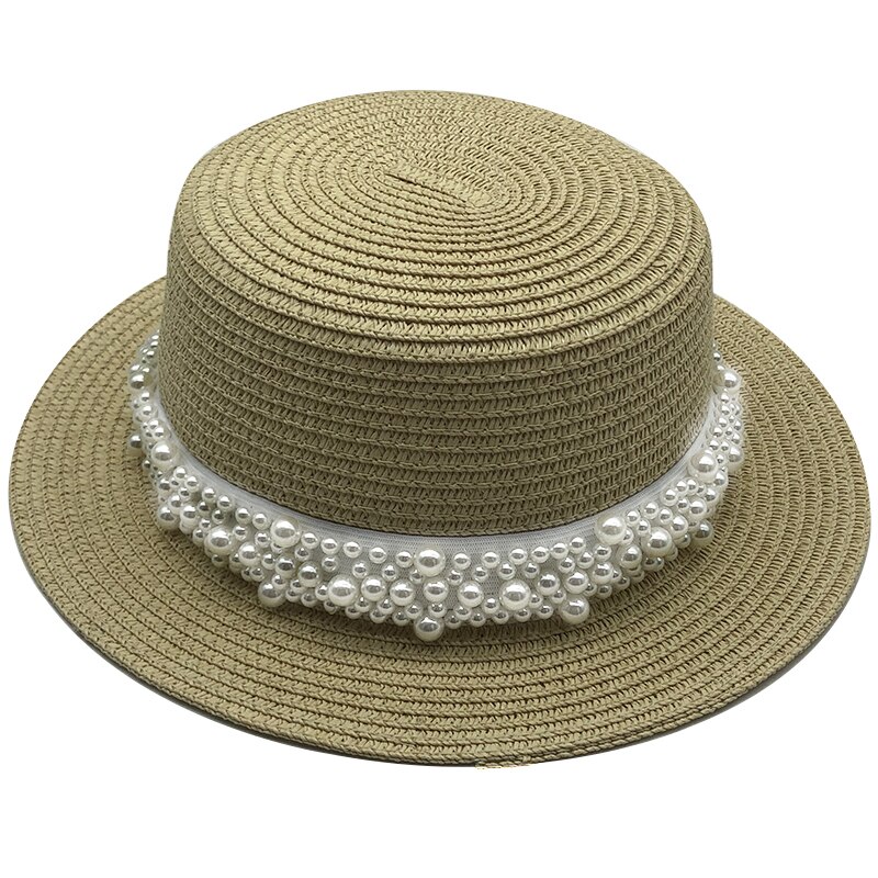 Chapéu de palha feminino chapéu panamá estilo cappelli lado com pérola praia balde boné menina topee 2020 verão chapéu de sol liso para mulher