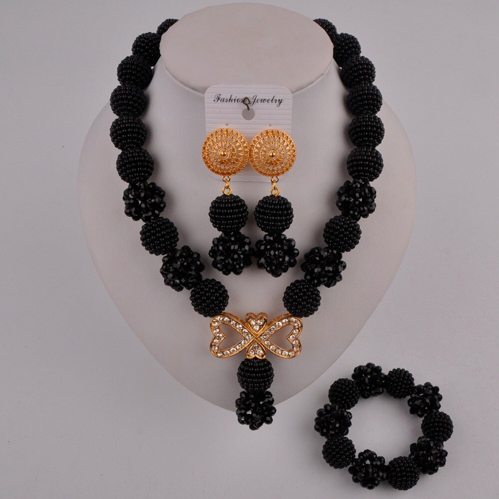 Nigeriaanse bruiloft, prachtige bruidssieraden, afrikaanse sieraden, rode imitatieparel, kristallen sieradenset xx -82: Zwart