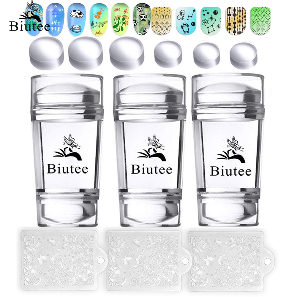 Biutee 12Pc/Kit Jelly Clear Nail Stampers 6Pc Siliconen Nail Art Stamper Heads Diy Nail Art Gereedschap voor Nail Platen Stempelen