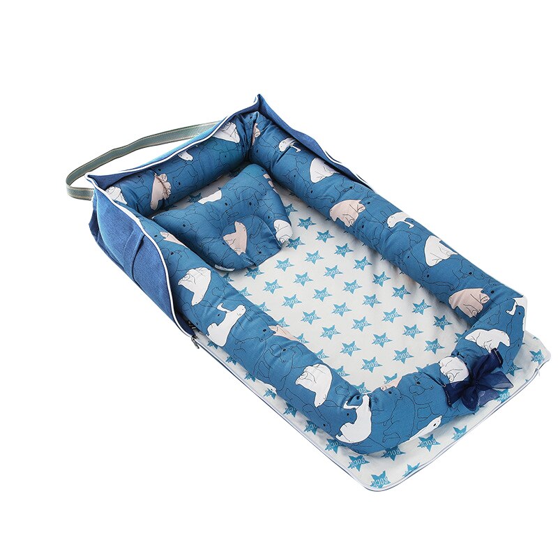 Bolsa tipo cama portátil, parachoques de cama media, protección de aislamiento segura, funda de almohada estereotipada extraíble, estilo de algodón: 8