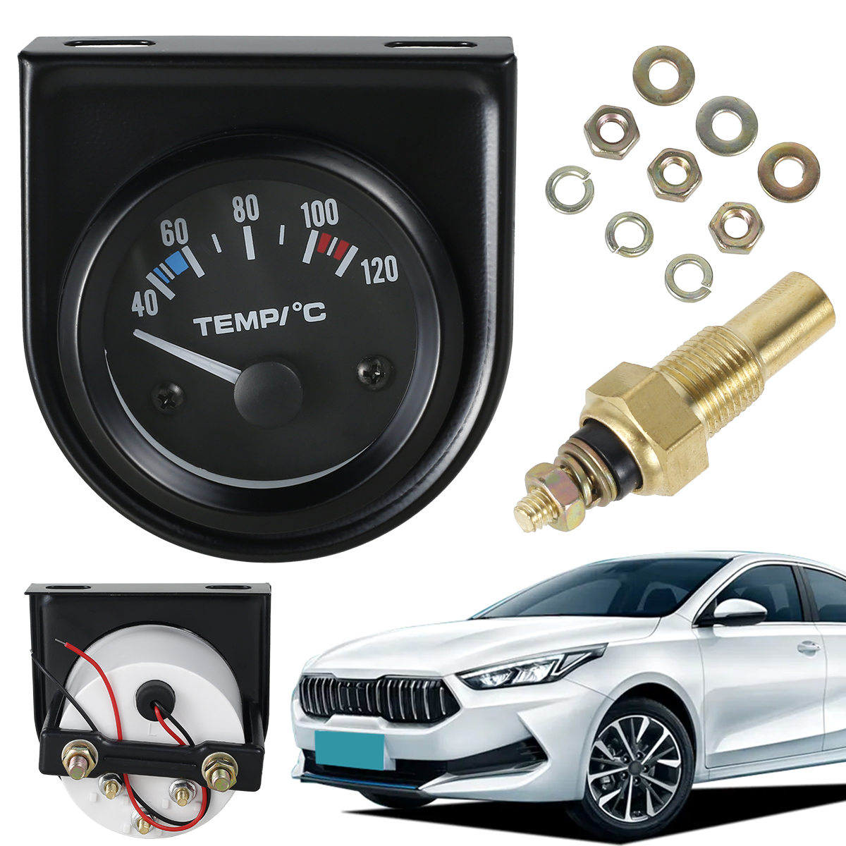 2 " digital vattentemperaturmätare för bil med led-ljus 52mm vattentemperaturmätare i celsius, 40-120 ℃