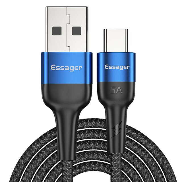 Essager 5A USB rodzaj-c kabel danych Super ładowanie szybka szybka ładowarka przewód biały dla Huawei P40 P30 zawodowiec P20 Lite kumpel 30: ES09-niebieski / 1 m