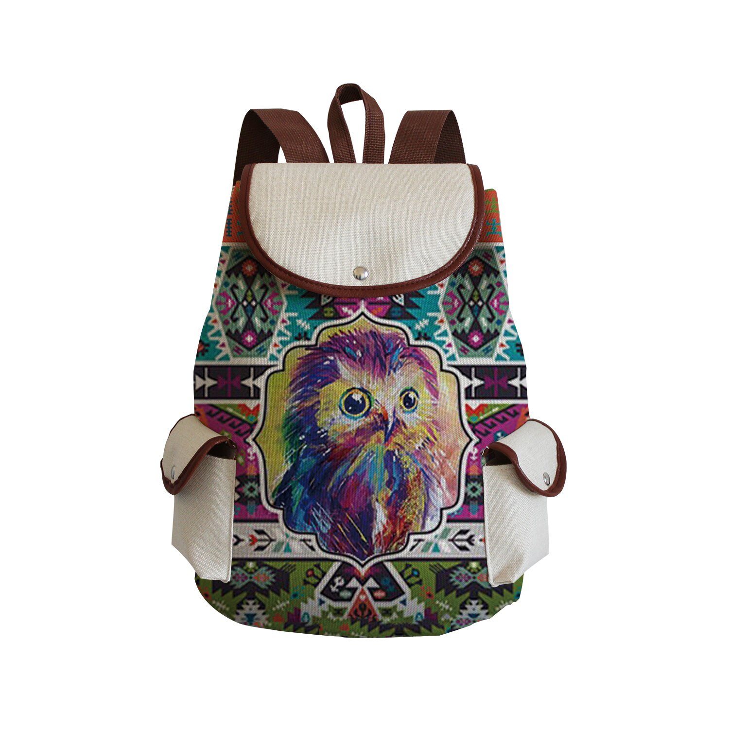 Cartoon Owl Print Linen Backpack Animal Large Capacity Portable Drawstring Backpack Chinese Storage Travel Women Casual Book Bag: sj3440 Owl Bag