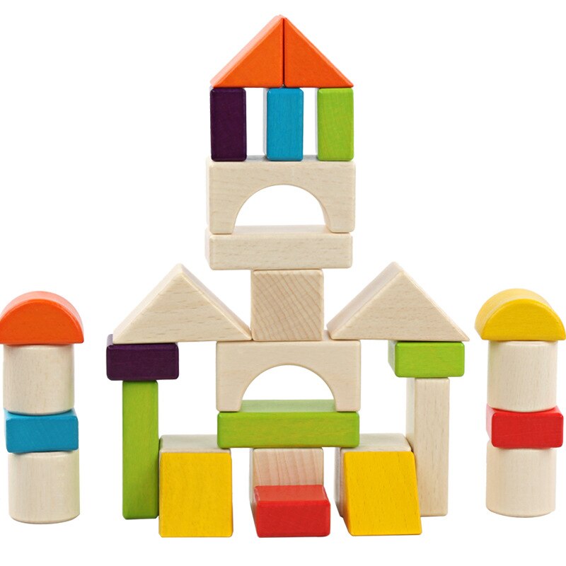 Blocchi di Costruzione in legno impostato 30/22 pezzi di colore di legno per Bambini Giocattoli educativi Blocchi Castello kit Legno Impilabile Cubi regalo dei capretti