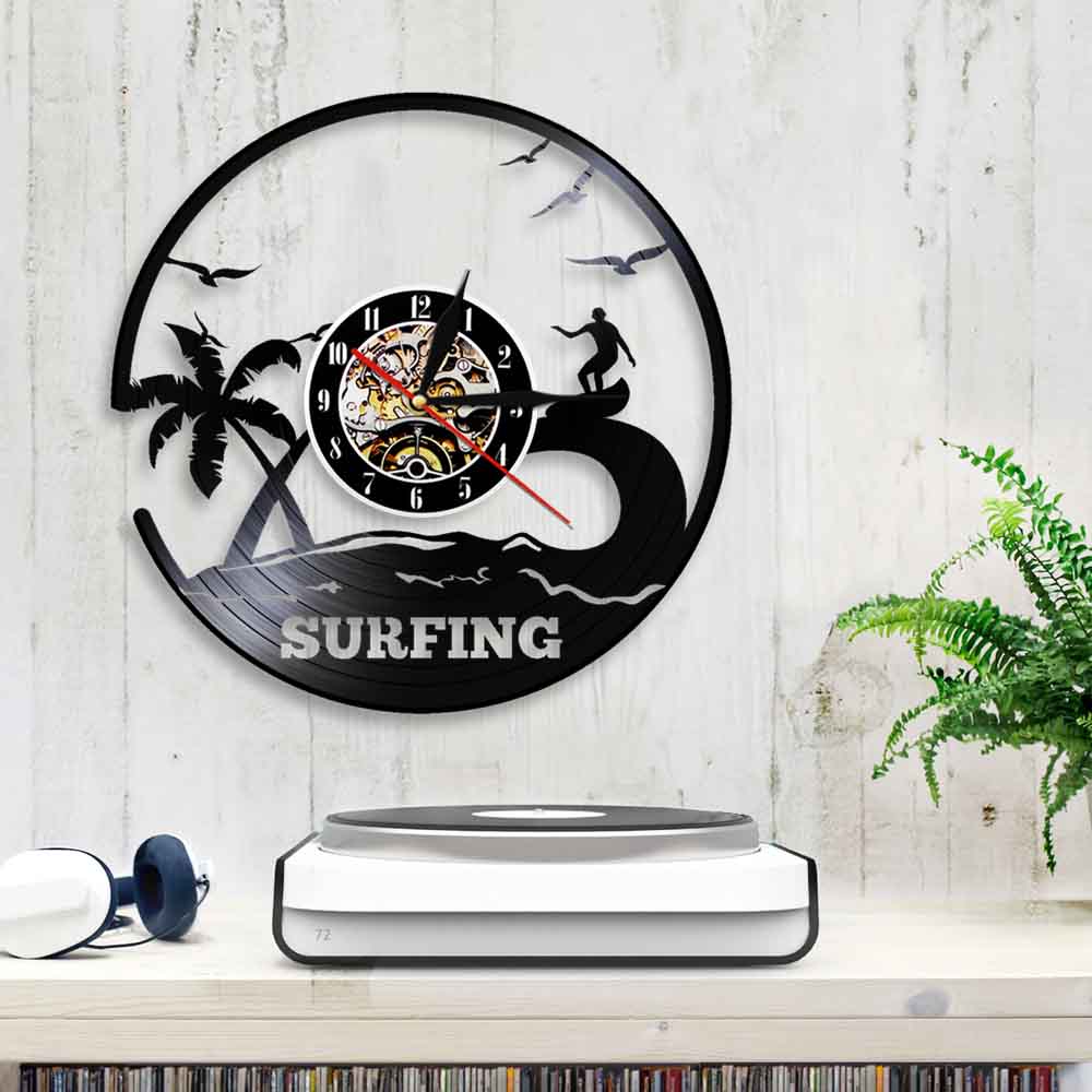 Windsurf Surfer HA CONDOTTO L&#39;orologio di Silhouette Decorazione Della Parete Del Vinile Record Orologio Da Parete Fresco Living Room Interior Decor Complementi Arredo Casa