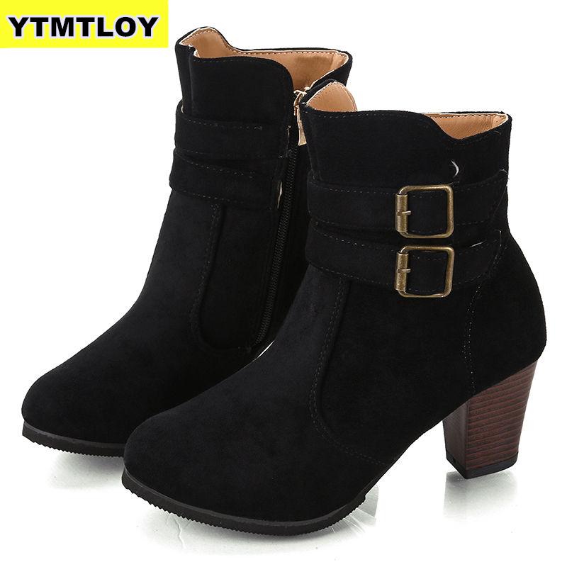 Autumn Winter Women Boots Solid European Ladies Shoes Martin Boots Suede Leather Ankle Boots With Thick Scrub Size 35-43