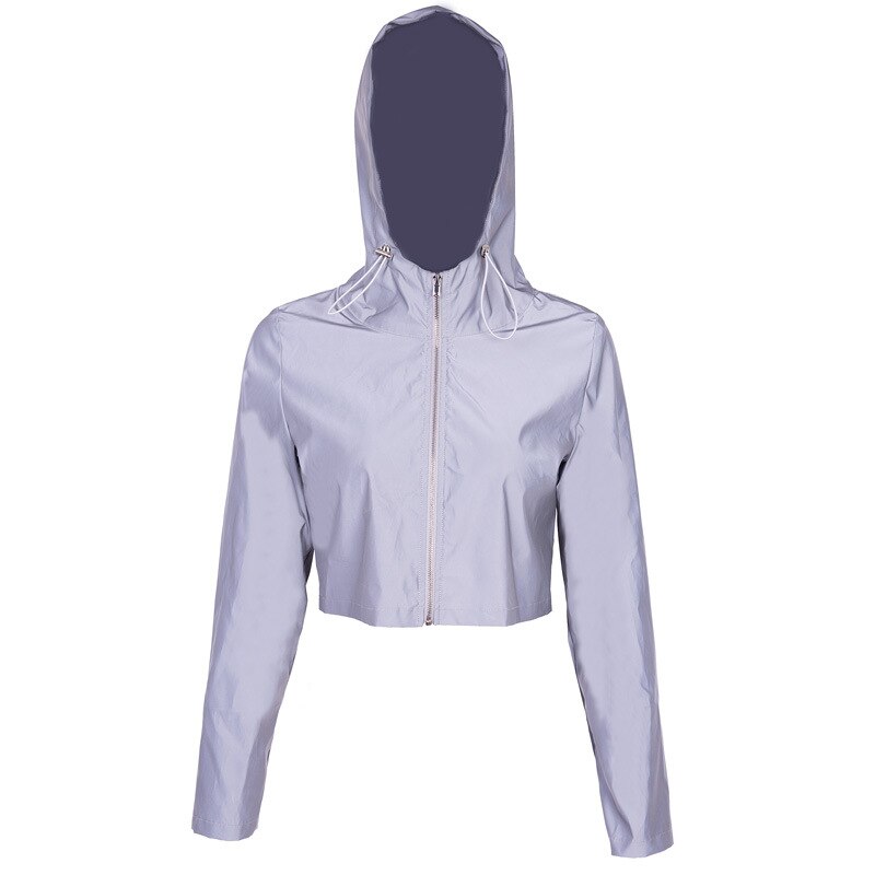 Chaqueta reflectante flash para mujer, Sudadera con capucha informal, pantalones para correr, ropa de calle firme, color gris, otoño e invierno,: jacket / M