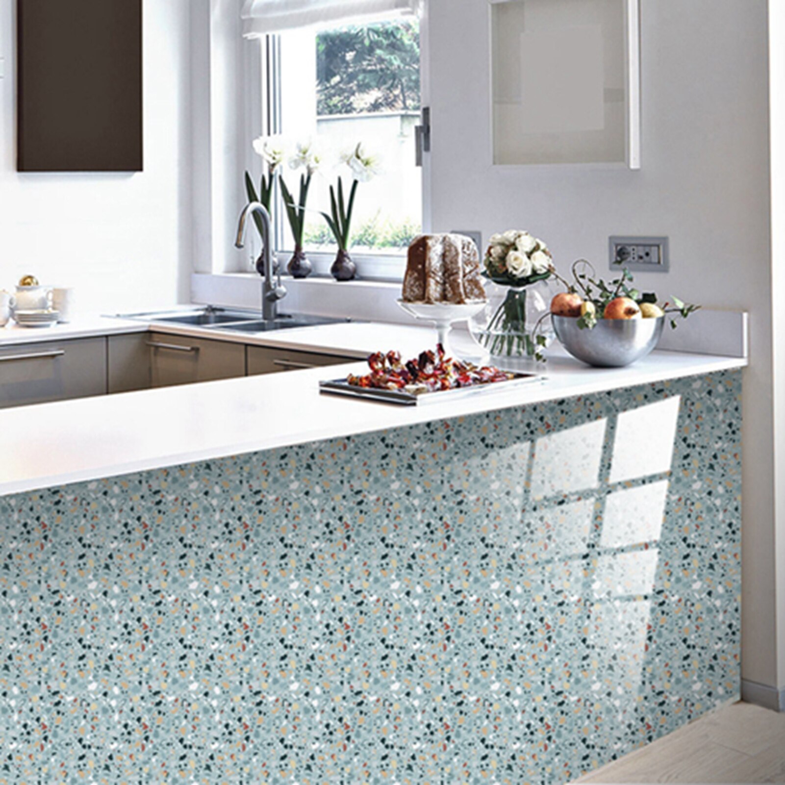 10 stuks terrazzo diy waterdichte zelfklevende tegelstickers kristalfolie