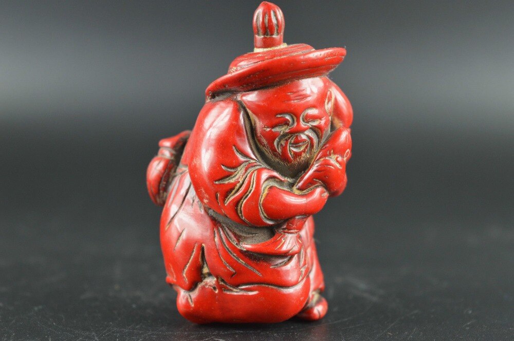 CHINESE Prachtige CORAL CARVE OUDE MAN SNUFF FLES