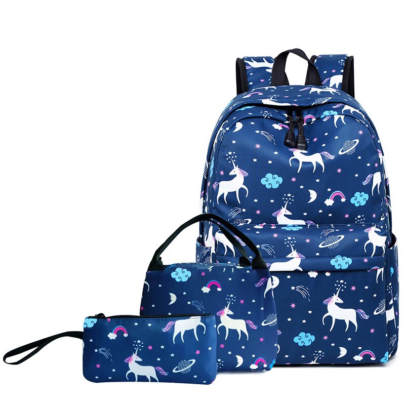 DIOMO unicorn backpack female women school bags set for girl teenagers satchel female animal bagpack kids crossbody bag child: Blue lunch bag